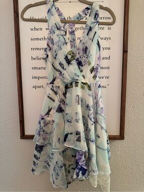 Floral Chiffon High-Low Summer Dress - Light Blue & Purple